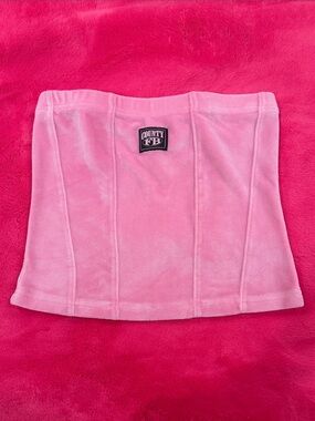 County FB Pink Velvet Strapless Crop Top